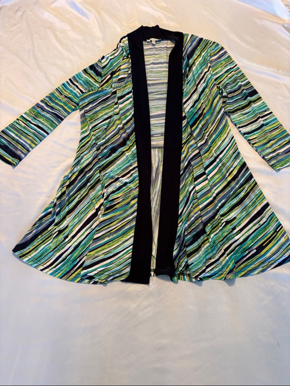 Vivian Wong Striped Open-Front Cardigan - Navy, Teal & Lime